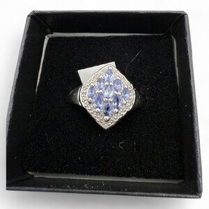 Tanzanite & Diamond Ring In Sterling Silver Size 10